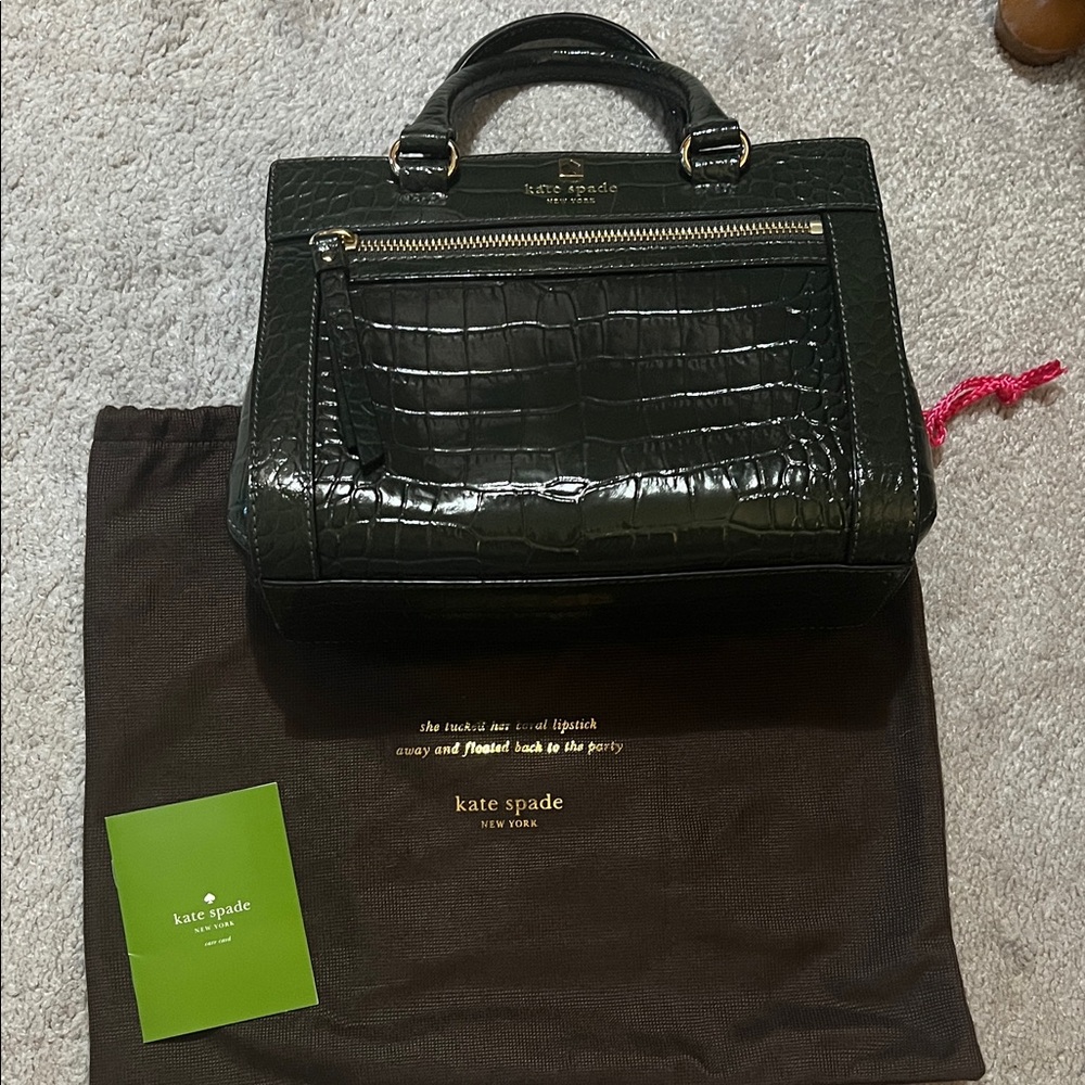 Kate Spade Dark Green Croc-Embossed Satchel